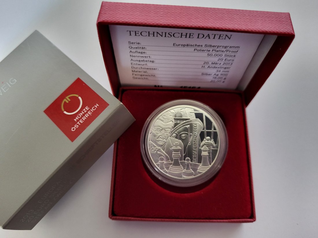  20 Euro 2013 Stefan Zweig Schriftsteller 900/20g 18g fein silber Österreich Spittalgold9800 (5370   