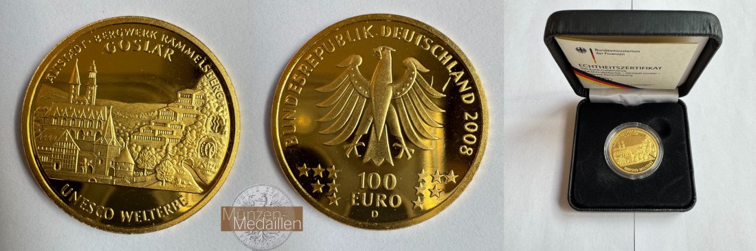  Deutschland 100 Euros (Goslar) 2008 D MM-Frankfurt KM#270 Feingold: 15,55g   