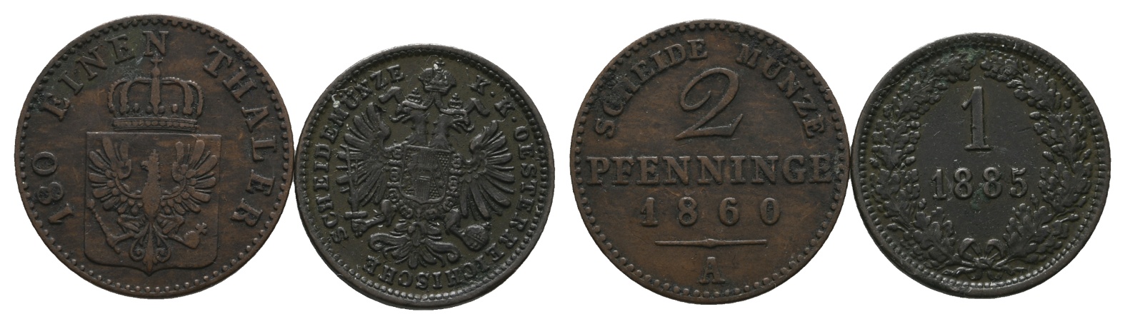  Altdeutschland; 2 Kleinmünzen 1860/1885   