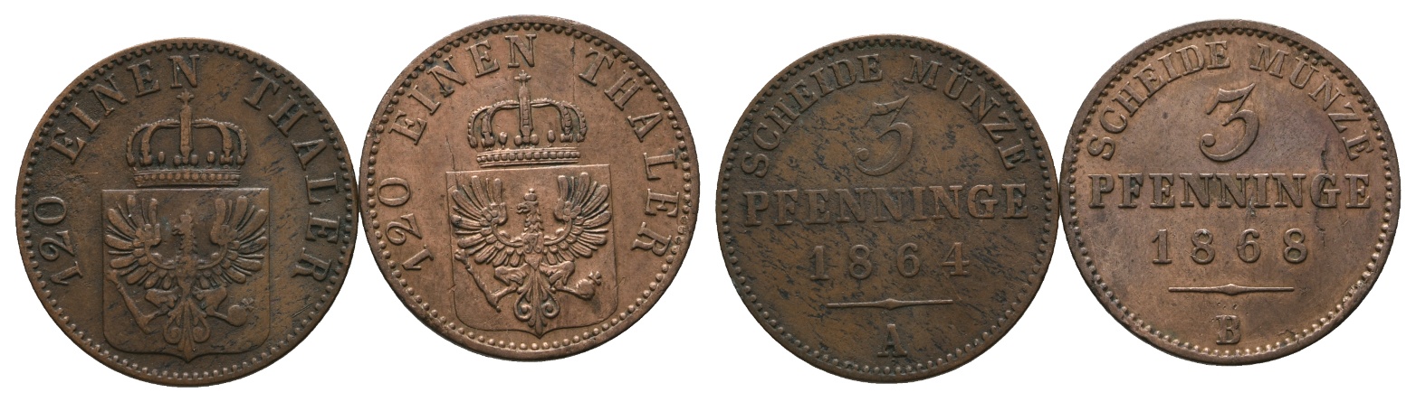  Altdeutschland; 2 Kleinmünzen 1864/1868   
