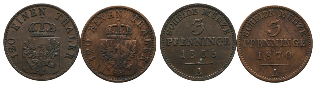  Altdeutschland; 2 Kleinmünzen 1865/1870   