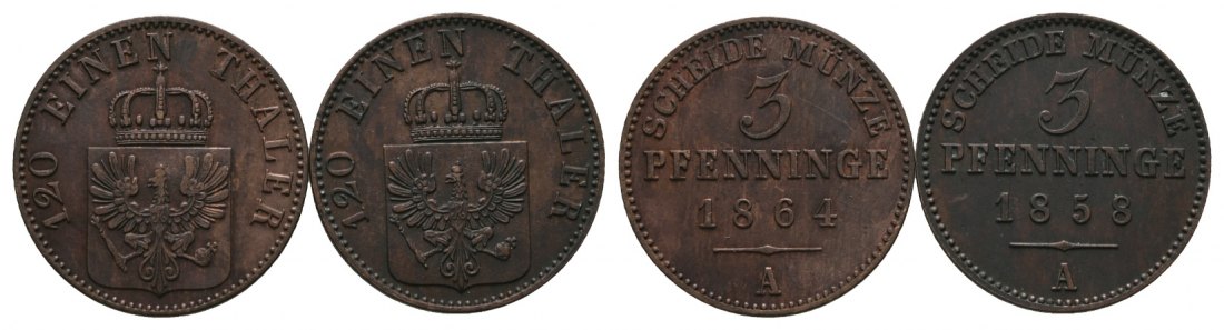  Altdeutschland; 2 Kleinmünzen 1864/1858   
