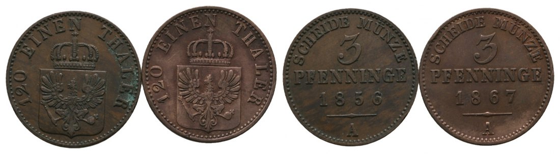  Altdeutschland; 2 Kleinmünzen 1856/1867   