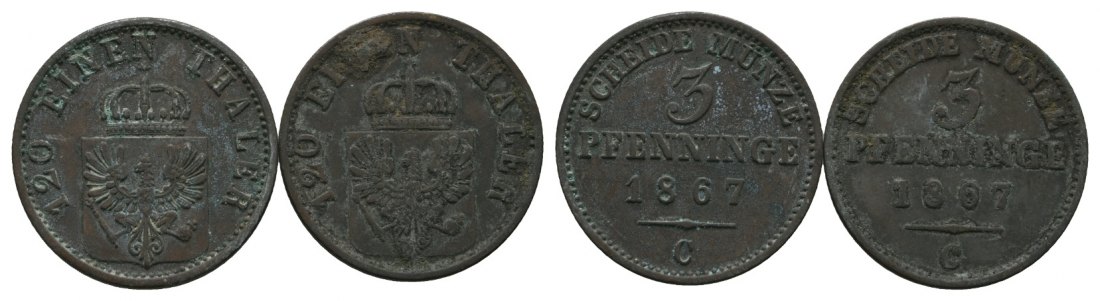 Altdeutschland; 2 Kleinmünzen 1867/1867   