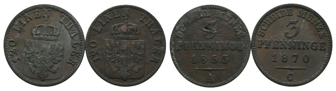  Altdeutschland; 2 Kleinmünzen 1853/1870   