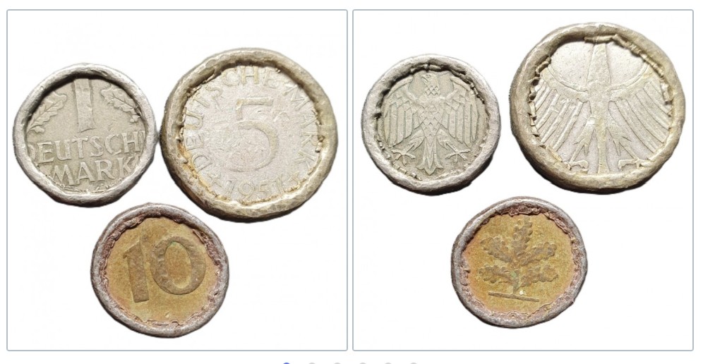  BRD Kuriosität 5 Deutsche Mark Silberadler - 1 Mark - 10 Pfennig gehämmert - Silber 7g fein   