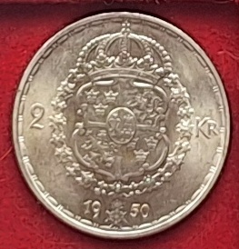 Schweden 2Kronen, 1950 Silber   