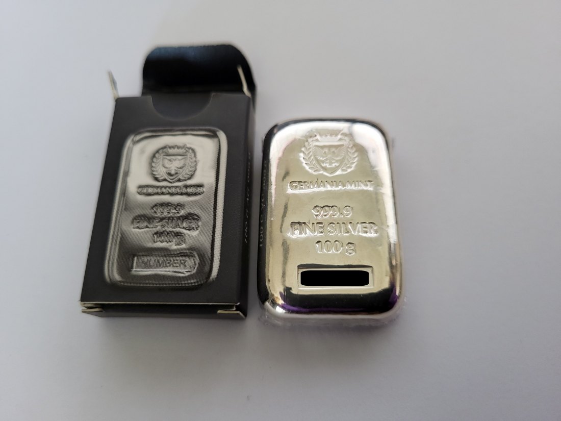  Silberbarren 100 g Germania Mint Ag 999,9 silber Deutschland Spittalgold9800 (4997)   