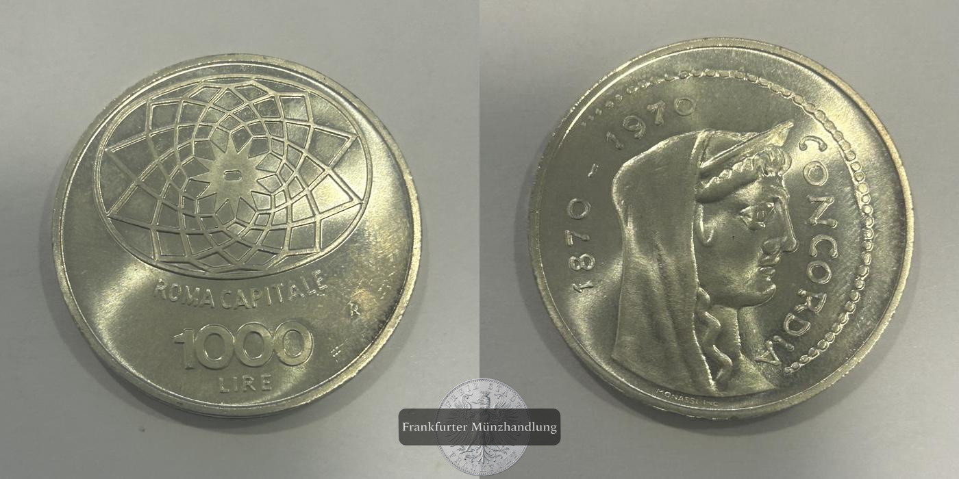  Italien 1000 Lire 1970 100 Jahre Roms als italienische Hauptstadt  FM-Frankfurt  Feinsilber: 12,19g   