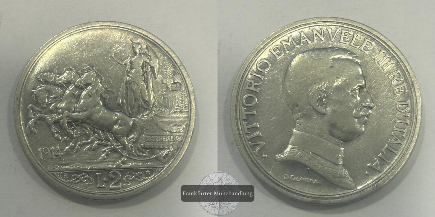  Italien 2 Lire - Victor Emmanuel III (Pattern) 1914 FM-Frankfurt KM#Pr17 Feinsilber: 8,350g   