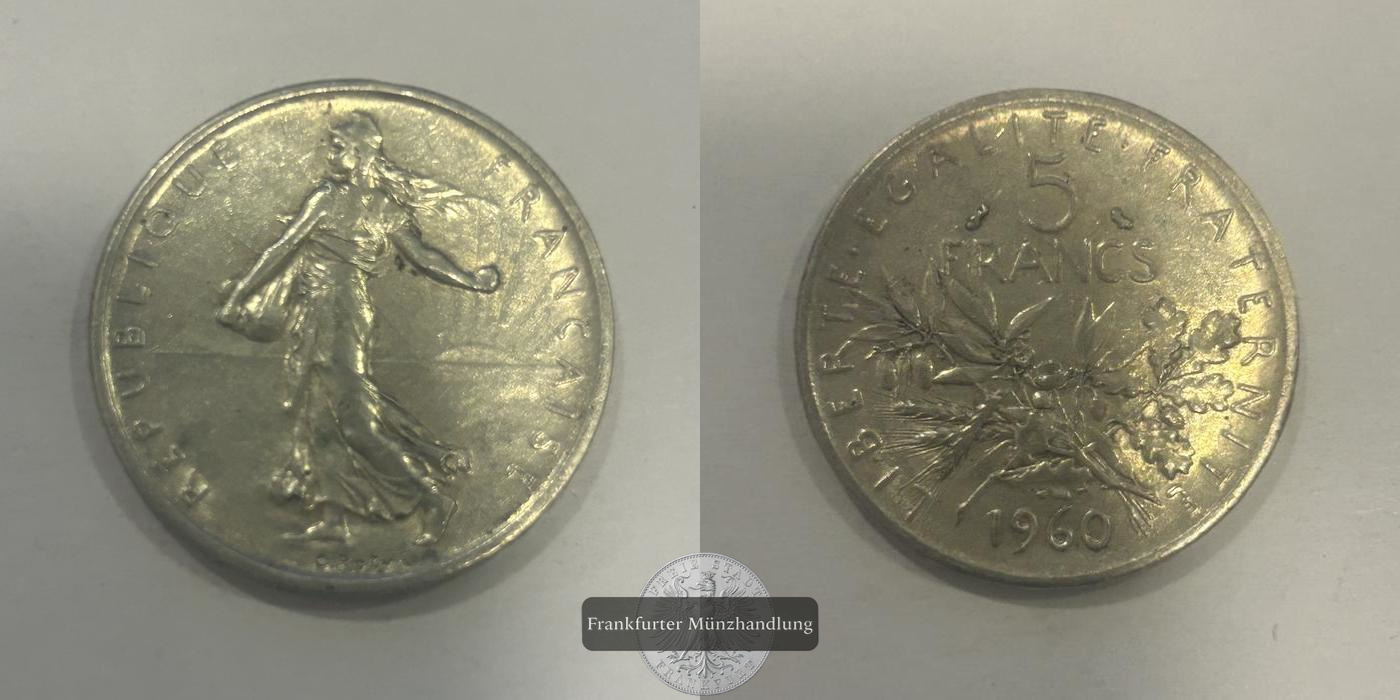  Frankreich 5 francs Semeuse (Essai piéfort argent 1960) 1960 FM-Frankfurt Feinsilber: 21,660g   