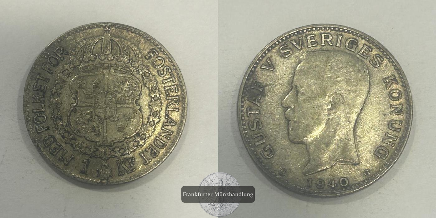  Schweden  1 Krone 1940 G FM-Frankfurt KM#786 Feinsilber: 6g   