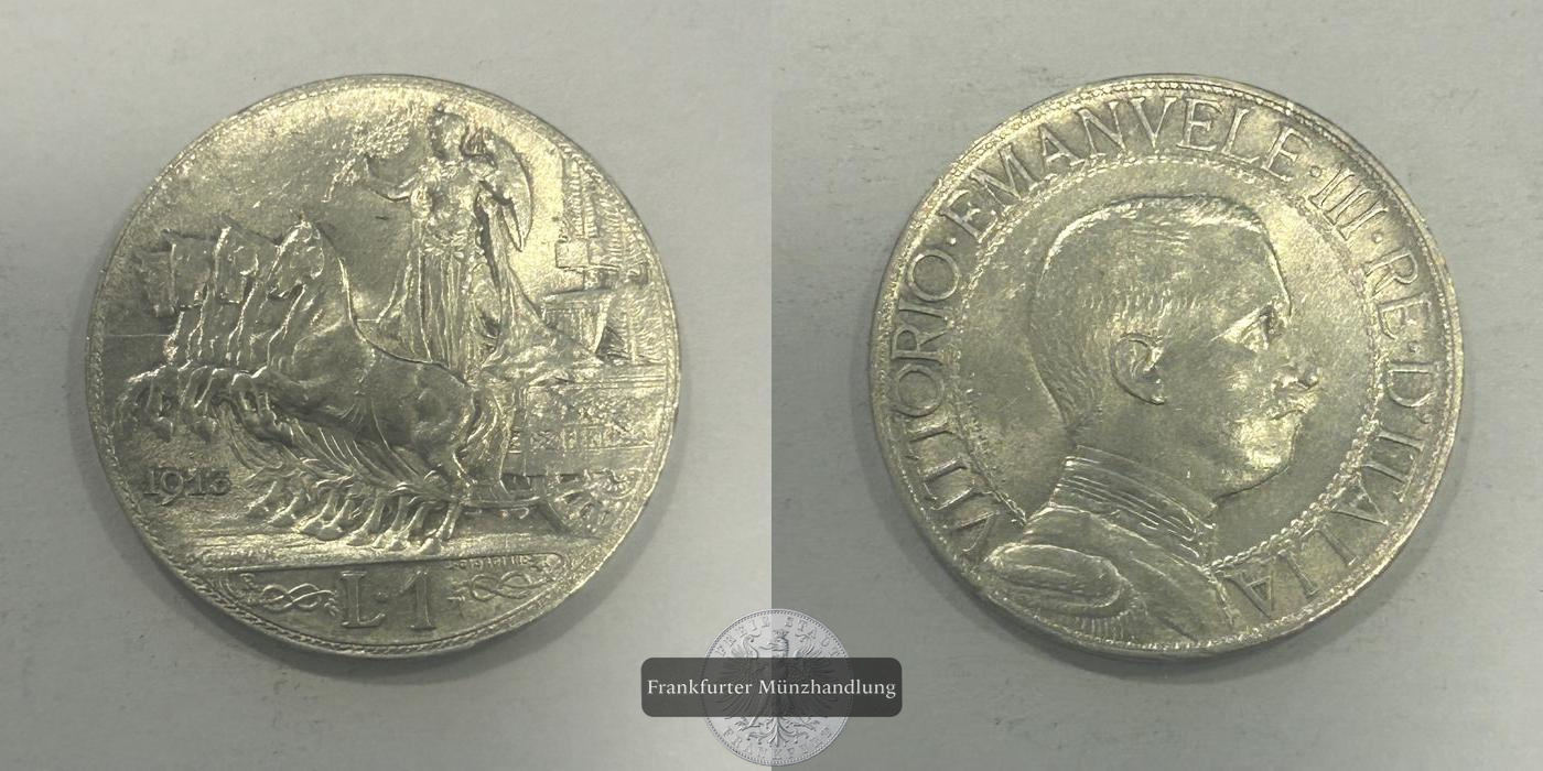  Italien 1 Lira - Victor Emmanuel III 1913 FM-Frankfurt KM#45 Feinsilber: 4,175g   