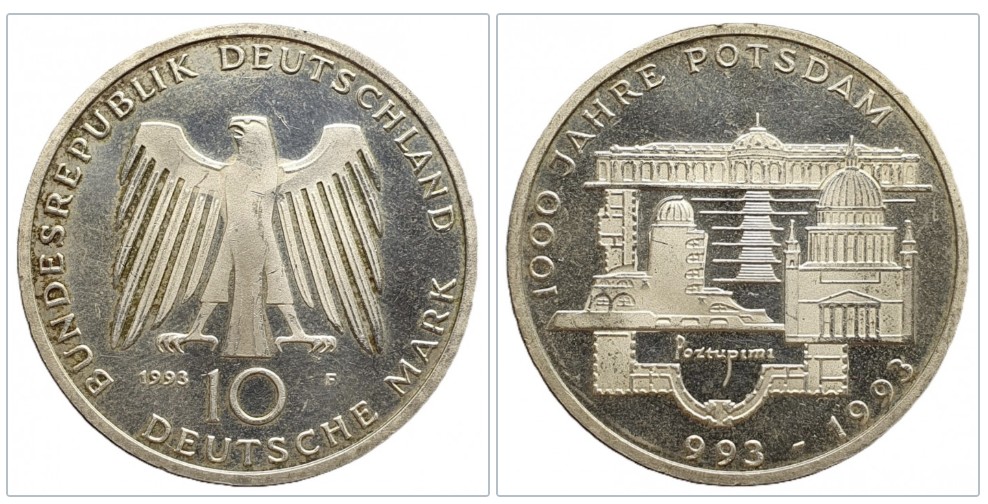  Deutschland 10 Mark, 1993 1000 Jahre - Stadt Potsdam Silber 9,69g fein   