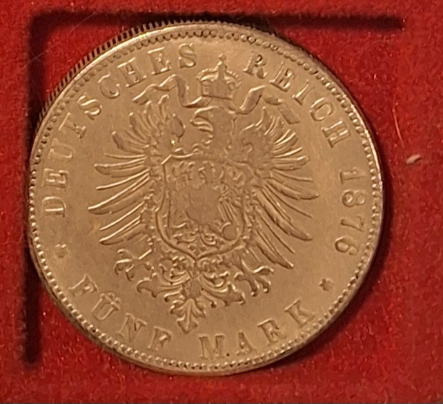  Deutsches Reich, 5 Mark, 1876, Wilhelm Deutscher Kaiser König v.Preussen (Nachprägung)   