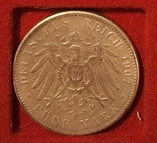  Deutsches Reich, 5 Mark, 1907, Wilhelm II Deutscher Kaiser König v.Preussen (Nachprägung)   