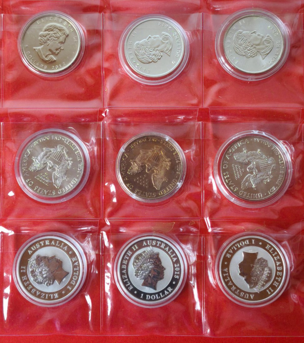  9 oz Silbermünzen Lot - Maple Leaf Silver Eagle Kookaburra 9x 1 Unze Feinsilber   