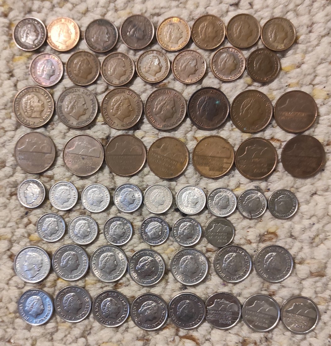  Set 118: Niederlande Münzlot mit 15x1 Cent, 14x5 Cent, 15x10 Cent, 15x25 Cent   