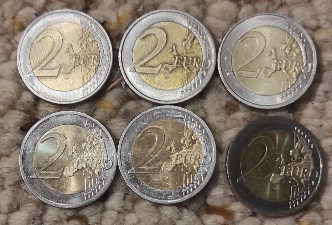  d042: Deutschland Münzlot mit 6 verschiedenen 2 Euro Münzen aus Umlauf   