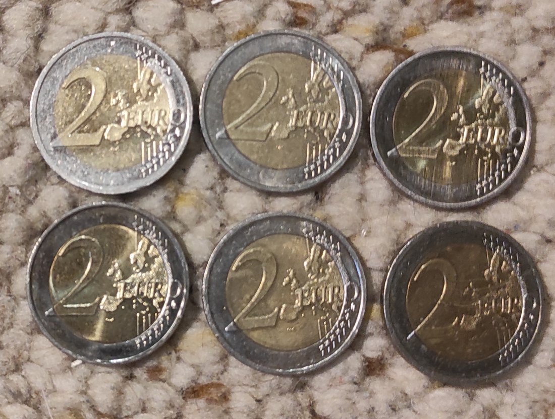  d045: Deutschland Münzlot mit 6 verschiedenen 2 Euro Münzen aus Umlauf   