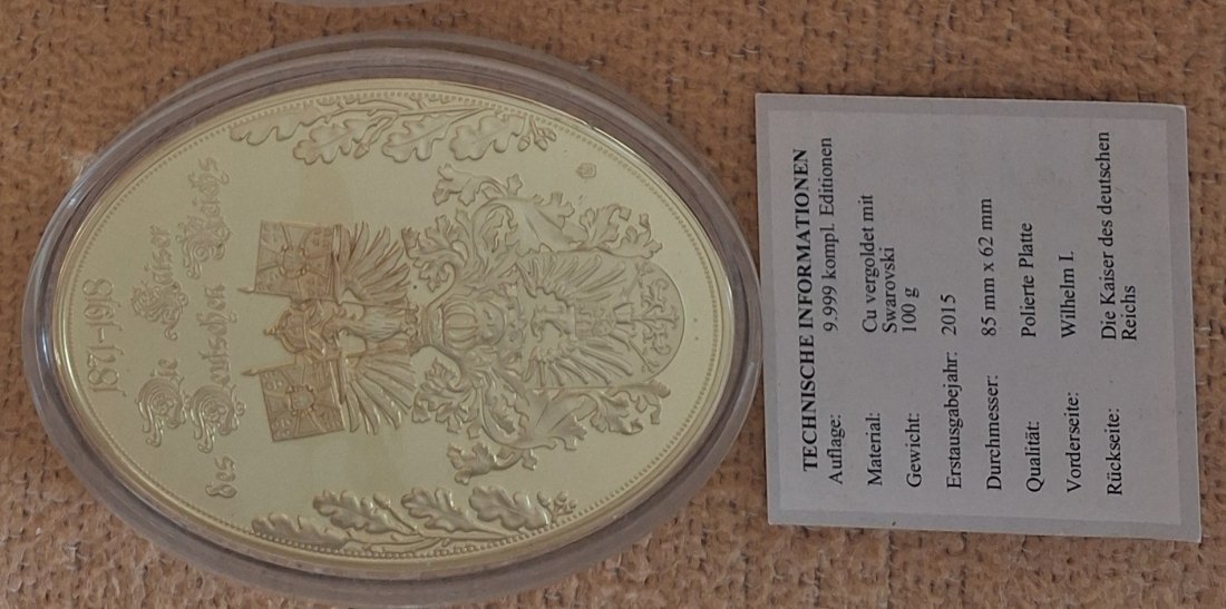  Gigant-Medaille 2015 Kupfer vergoldet mit Svsrovski Die Kaiser des deutschen Reichs ex.9.999   