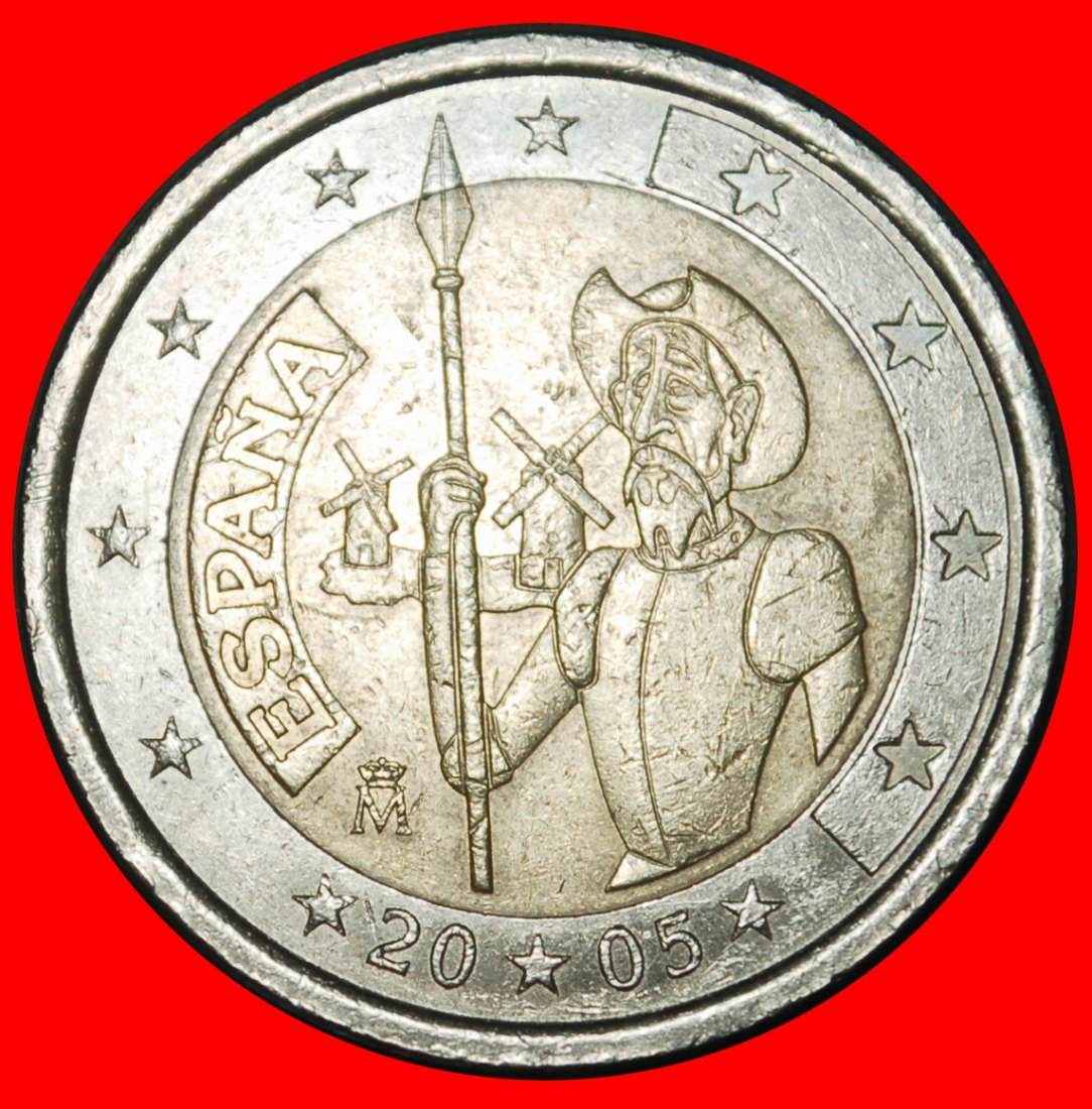 Ⰺ JUAN CARLOS I (1975-2014): SPAIN ★ 2 EUROS 1605-2005 DON QUIXOTE! ★LOW START ★ NO RESERVE!