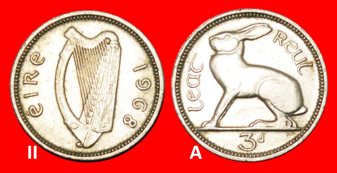 Ⰺ GREAT BRITAIN (1928-1968): IRELAND ★ 3 PENCE 1968 HARE! DISCOVERY COIN!★LOW START ★ NO RESERVE!