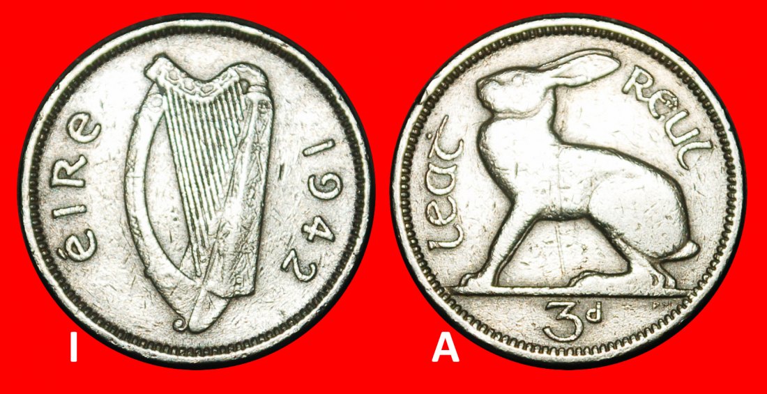 Ⰺ GREAT BRITAIN (1928-1968): IRELAND ★ 3 PENCE 1942 HARE! DISCOVERY COIN!★LOW START ★ NO RESERVE!
