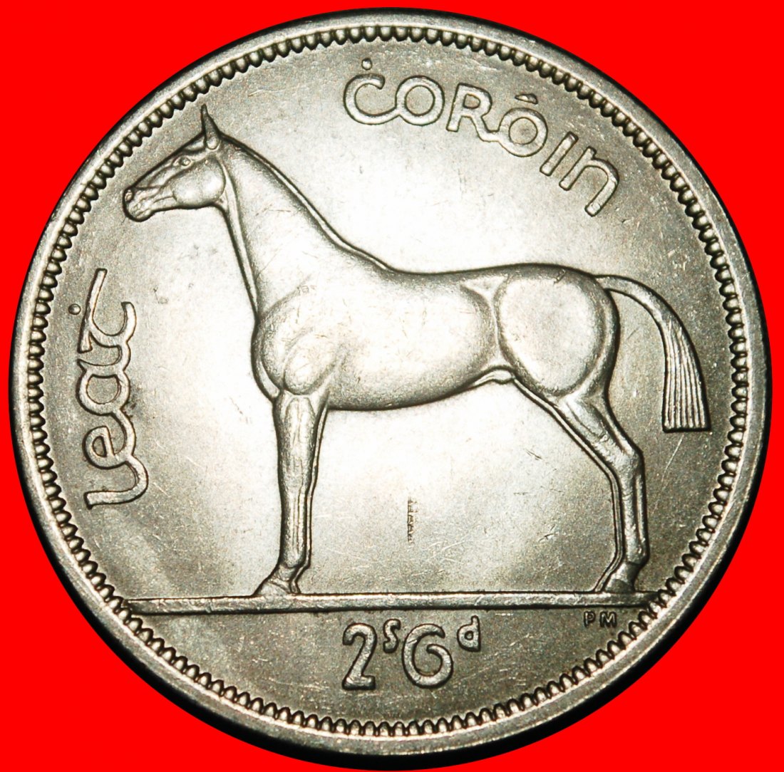 Ⰺ GREAT BRITAIN 1928-1968 NOT SILVER: IRELAND★1/2 CROWN 1963 HORSE★DIES II B★LOW START ★ NO RESERVE!