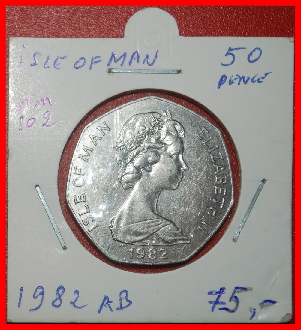  Ⰺ GREAT BRITAIN: ISLE OF MAN★50 PENCE 1982AB TREE! ELIZABETH II 1953-2022★LOW START ★ NO RESERVE!   