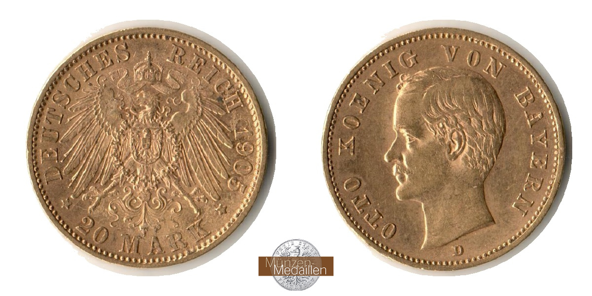 Deutsches Kaiserreich, Bayern. 20 Mark MM-Frankfurt Feingold: 7,17g Otto 1886-1913 1895 D 