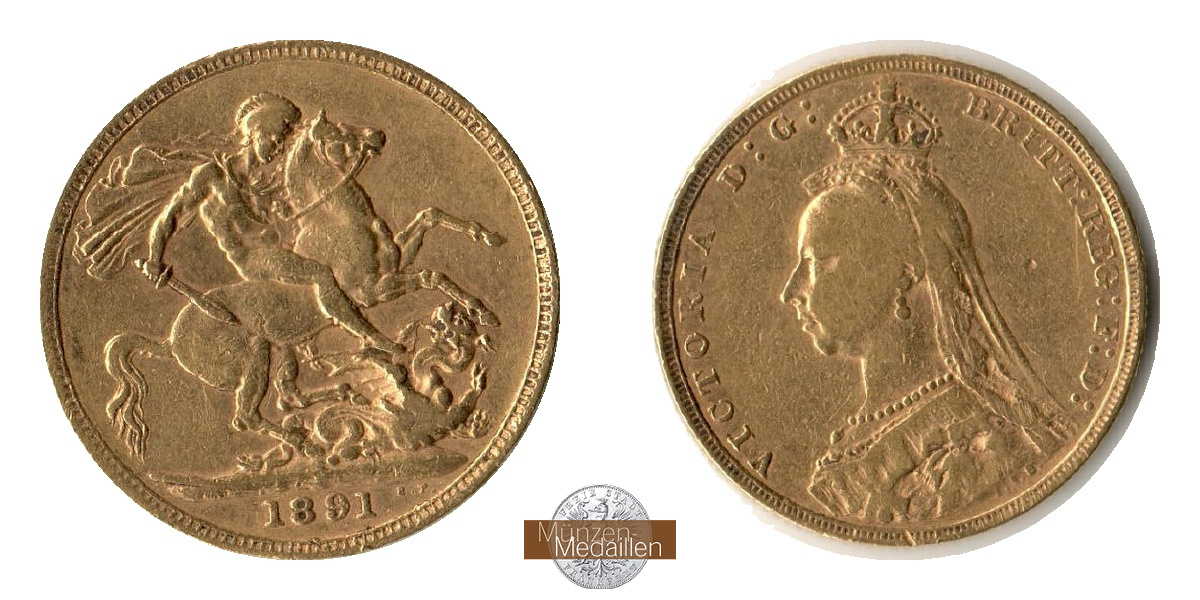 Grossbritannien  Sovereign MM-Frankfurt Feingold: 7,32g Victoria 1837-1901 1891 