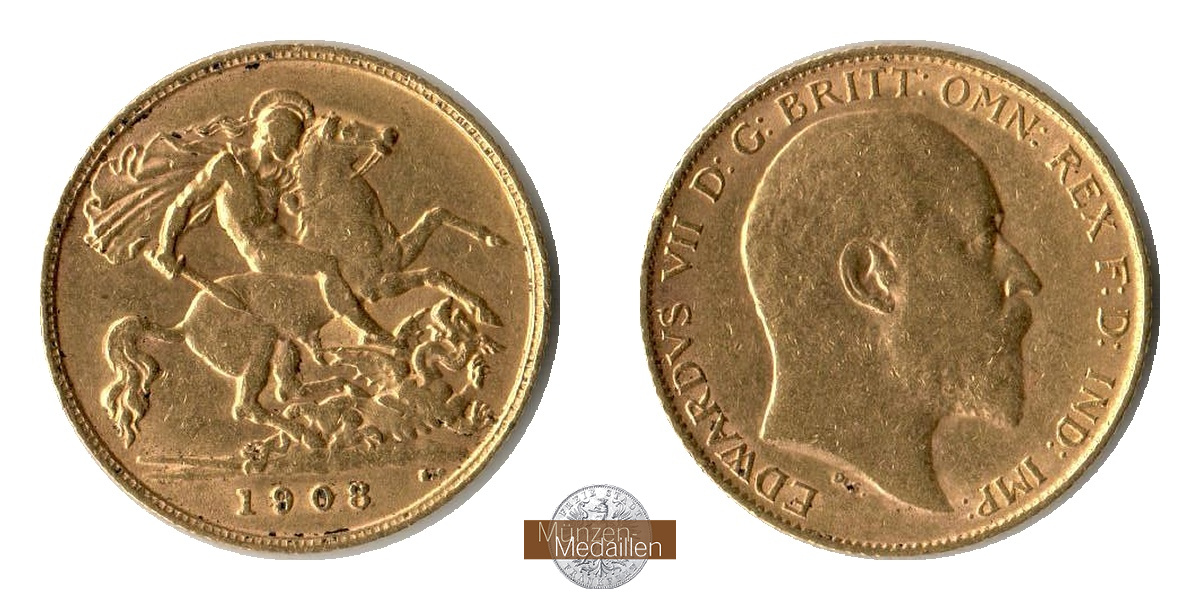 Grossbritannien, Edward VII. (1902-1910) MM-Frankfurt Feingold: 3,66g 1/2 Sovereign 1908 