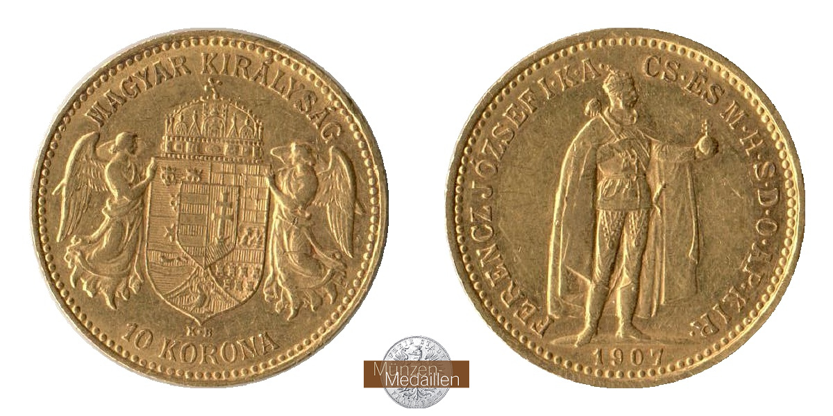Ungarn MM-Frankfurt Feingold: 3,05g 10 Kronen 1907 