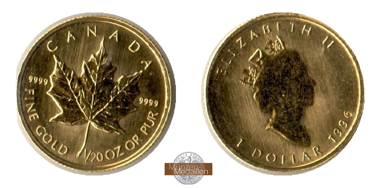 Kanada  1 Dollar MM Frankfurt  Feingold: 1,55g Maple Leaf 1996 