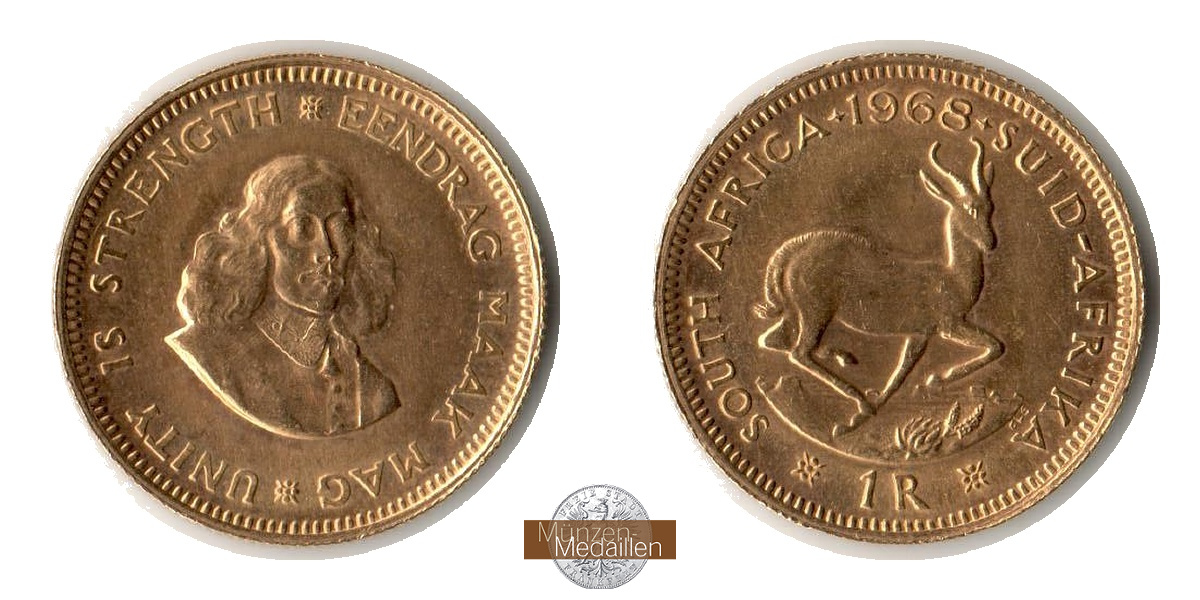 Süd Afrika MM-Frankfurt Feingold: 3,66g 1 Rand 1968 