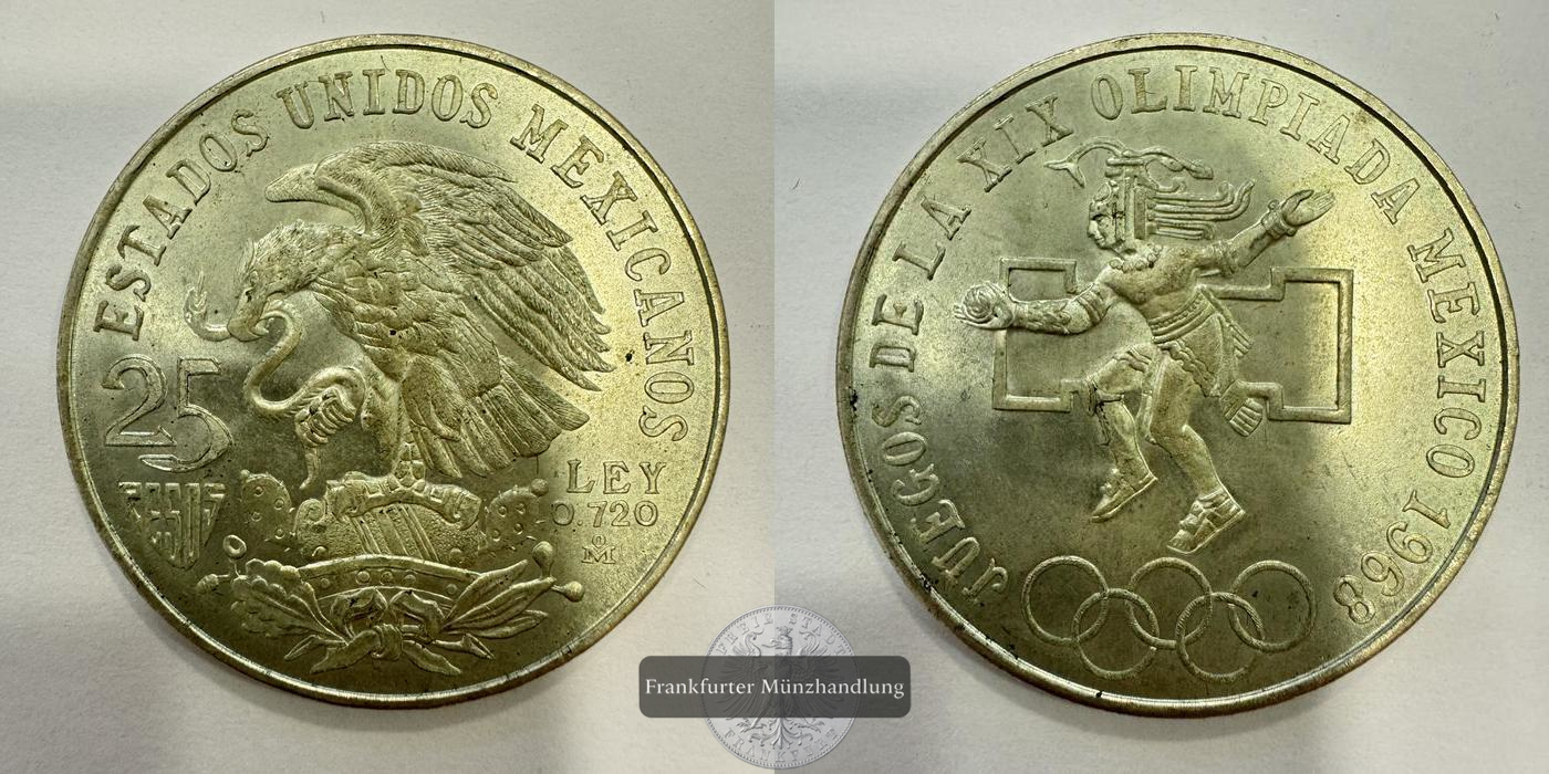  Mexiko, 25 Pesos 1968  Sommer Olympiade - Mexico City   FM-Frankfurt  Feinsilber: 16,2g   