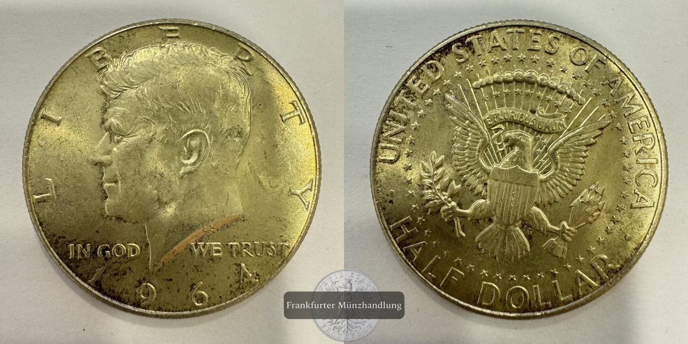  USA. Half Dollar 1964 Kennedy FM-Frankfurt KM#202 Feinsilber: 11,25g   