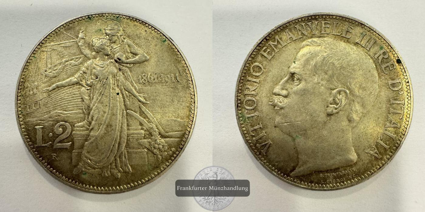  Italien 2 Lire Victor Emmanuel III 1911 FM-Frankfurt KM#52 Feinsilber: 8,35g   