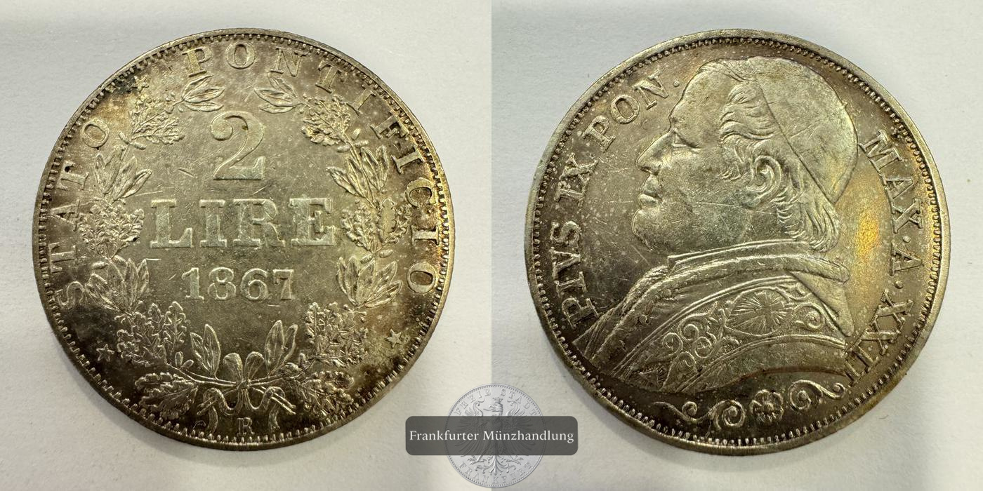  Vatikan  2 Lire 1867  FM-Frankfurt  Feingewicht: 8,35g   