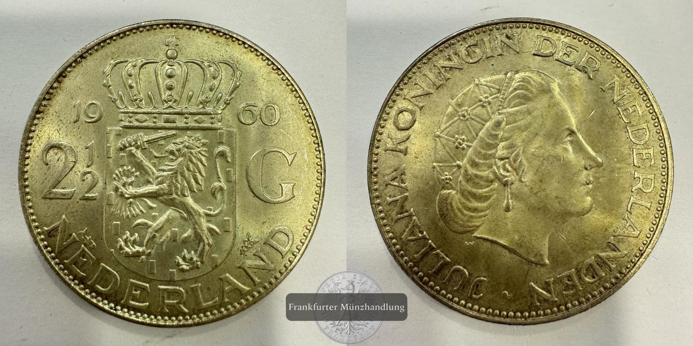  Niederlande 1960 2½ Gulden FM-Frankfurt KM#185 Feinsilber: 10.8g   