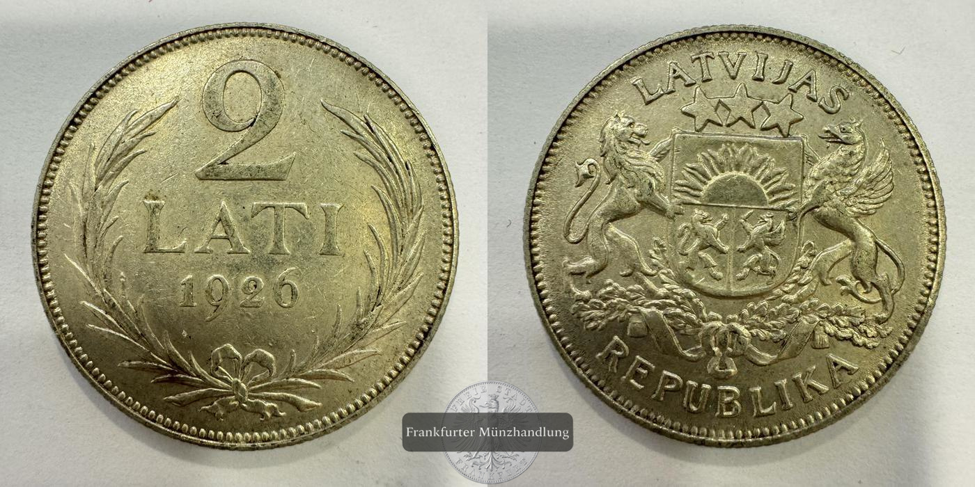  Lettland  2 Lati  1926  FM-Frankfurt KM#8 Feinsilber: 8,35g   