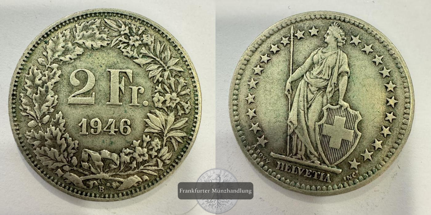  Schweiz  2 Franken  1946  FM-Frankfurt  Feingewicht: 8,35g   