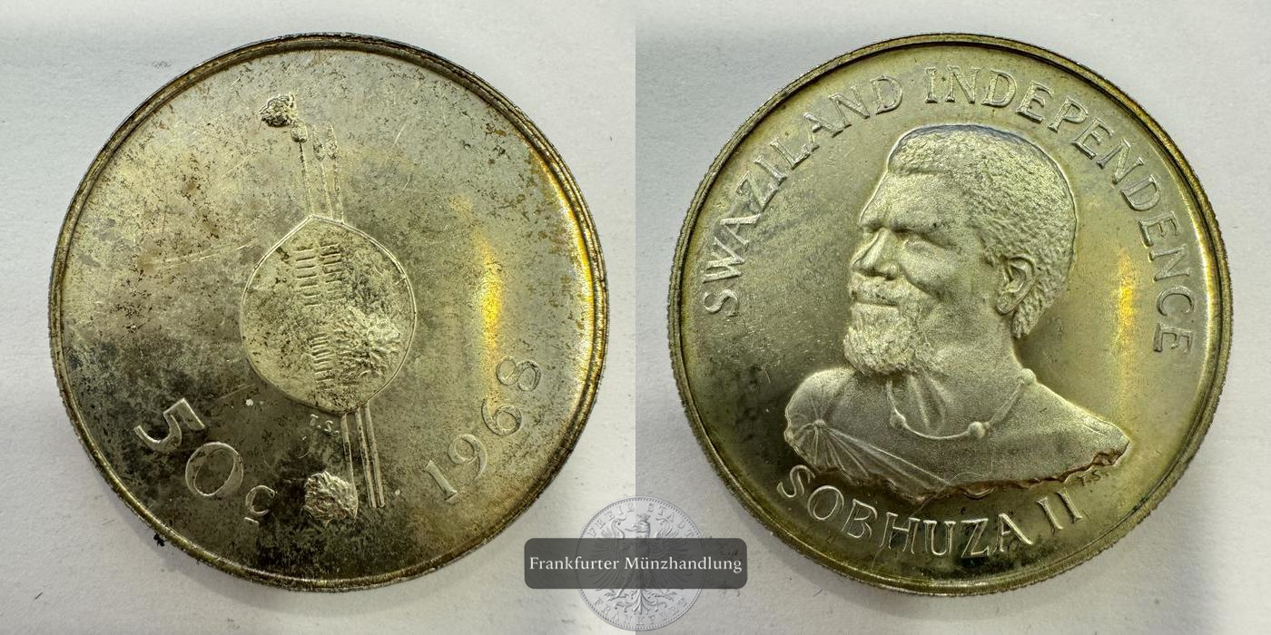  Eswatini Swaziland 50 Cents Sobhuza II Independence 1968 KM#4  FM-Frankfurt Feinsilber: 3,5g   