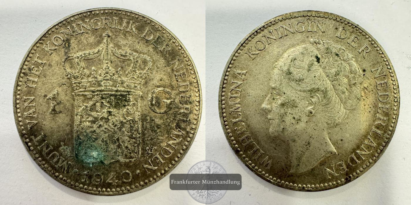  Niederlande 1 Gulden Wilhelmina 1940 FM-Frankfurt KM#161 Feinsilber: 7,2g   
