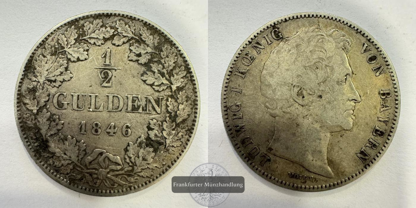  Bayern Königreich  1/2 Gulden 1846 FM-Frankfurt KM#794 Feinsilber: 9,54g   