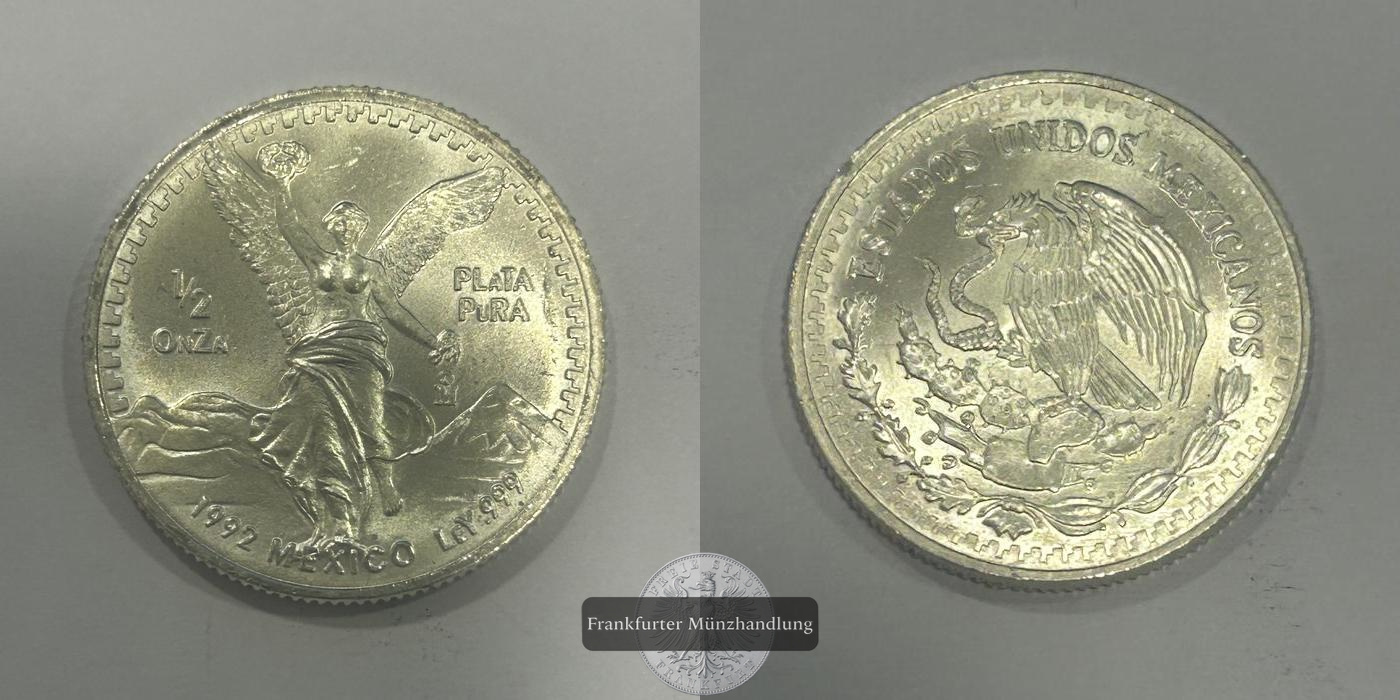  Mexiko 1/2 Onza Libertad 1992 FM-Frankfurt KM#494 Feinsilber: 31,069g   