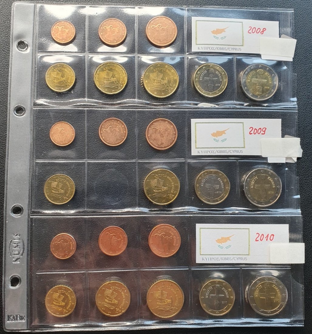 Zypern Euro Sätze 2008 - 2009 - 2010 Nennwert insgesamt 11,64 Euro