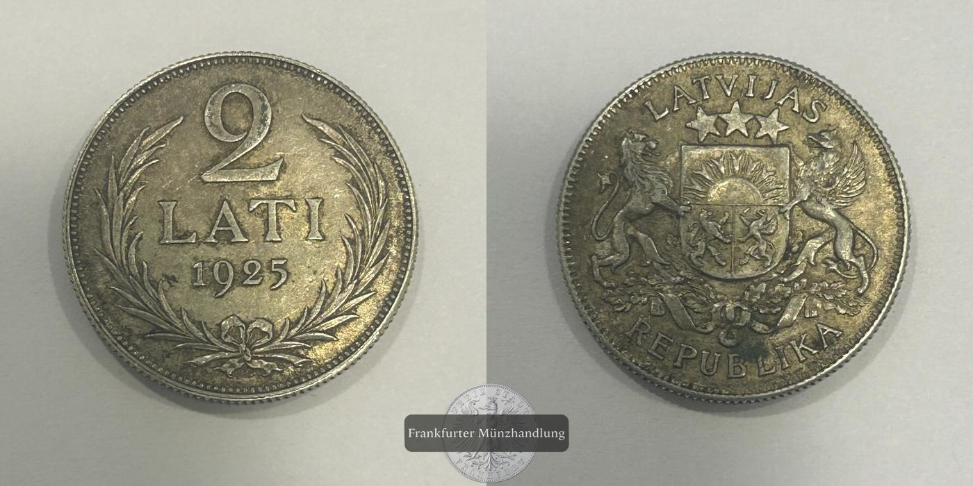  Lettland 2 Lati 1925 FM-Frankfurt KM#7 Feinsilber: 8,350g   