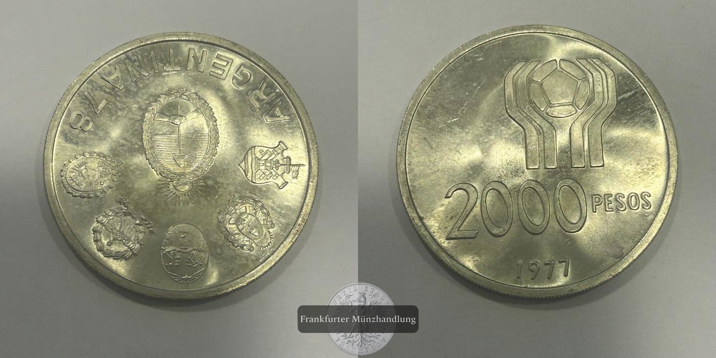  Argentinien 2000 Pesos (World Football Championship) 1977 FM-Frankfurt KM#79 Feinsilber: 13,500g   